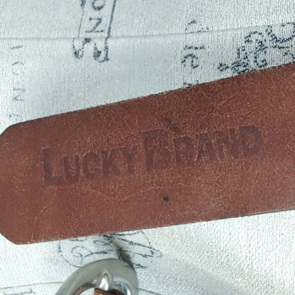 Vintage Lucky Brand Belt Large 36" Tan Leather Patch Stitch - Picture 8 of 11